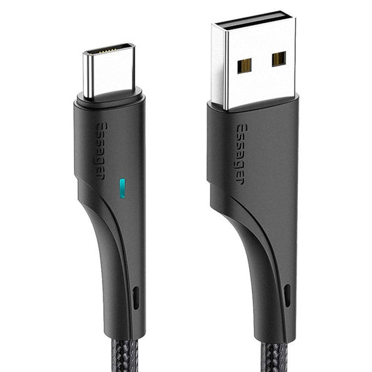 ESSAGER 2m LED Light USB to Type C Cable 3A Fast Charging 480Mbps Transmission Cord - Black