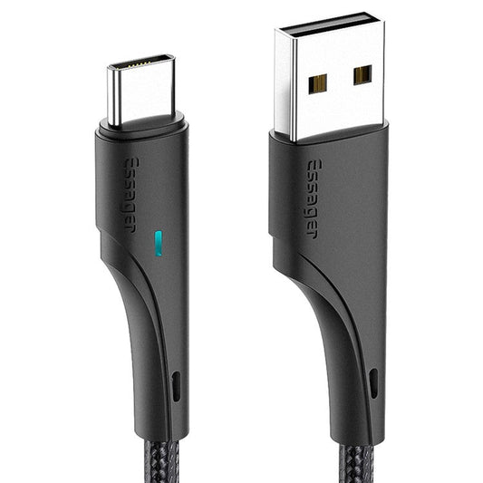 ESSAGER 1m Nylon Braided USB to Type C Cable 3A Fast Charging 480Mbps Transmission Cord - Black