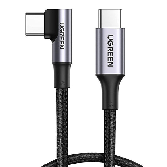 UGREEN 70643 for iPhone 15 Series 1m 100W PD Fast Charging Cord Braided USB C Data Cable Type-C Male to Type-C Male 90 Degree Elbow Cable