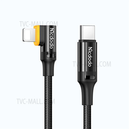 MCDODO MDD CA-1262 2m Type-C to Lightning Cable PD Fast Charging Nylon Braided Intelligent Charging Identification Cord - Black