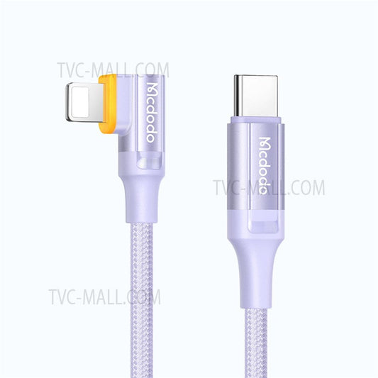 MCDODO MDD CA-1262 2m Type-C to Lightning Cable PD Fast Charging Nylon Braided Intelligent Charging Identification Cord - Purple