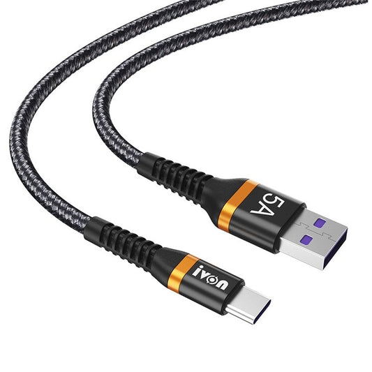 IVON CA79 for iPhone 15 Series 5A Fast Charging Type-C Cable Aluminum Alloy Shell Nylon Woven Data Cord, 1m - Black