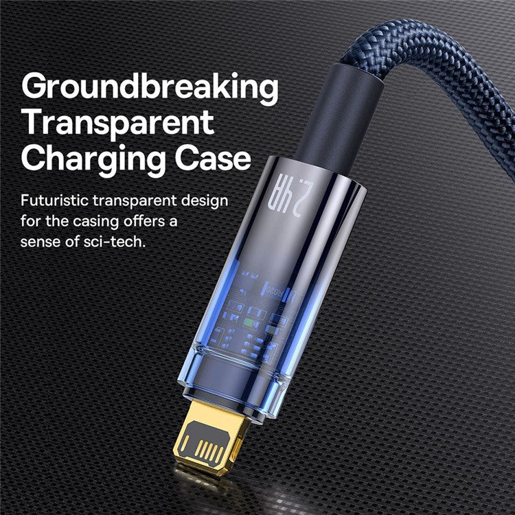 BASEUS Explorer Series 2m Auto Power Off/On USB to iP 2.4A Fast Charging Cable LED Light Indicator Data Transfer Nylon Braided Cord - Blue