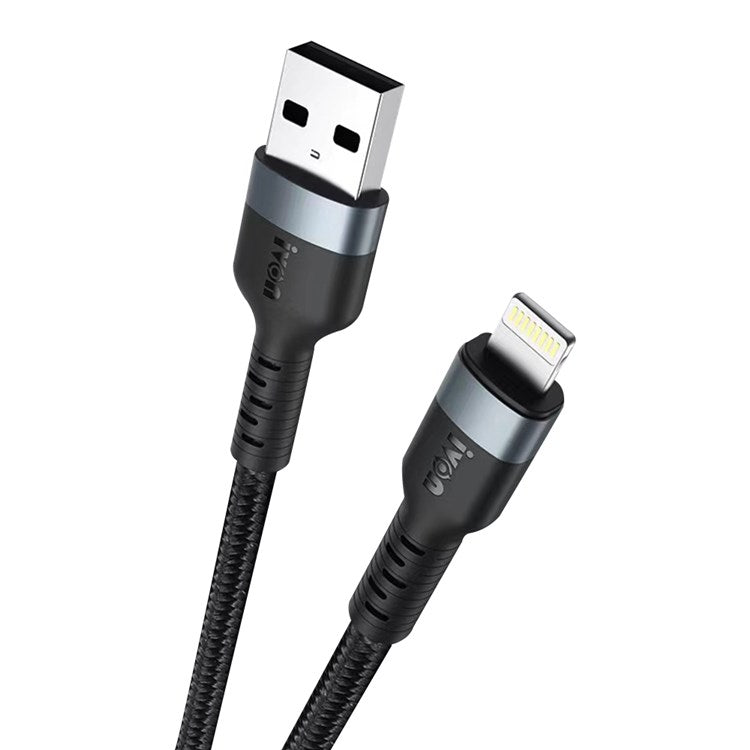 IVON CA88 USB to Lightning 12W 2.4A Fast Charging Cable 8 Pin Data Nylon Braided Cord, 1m