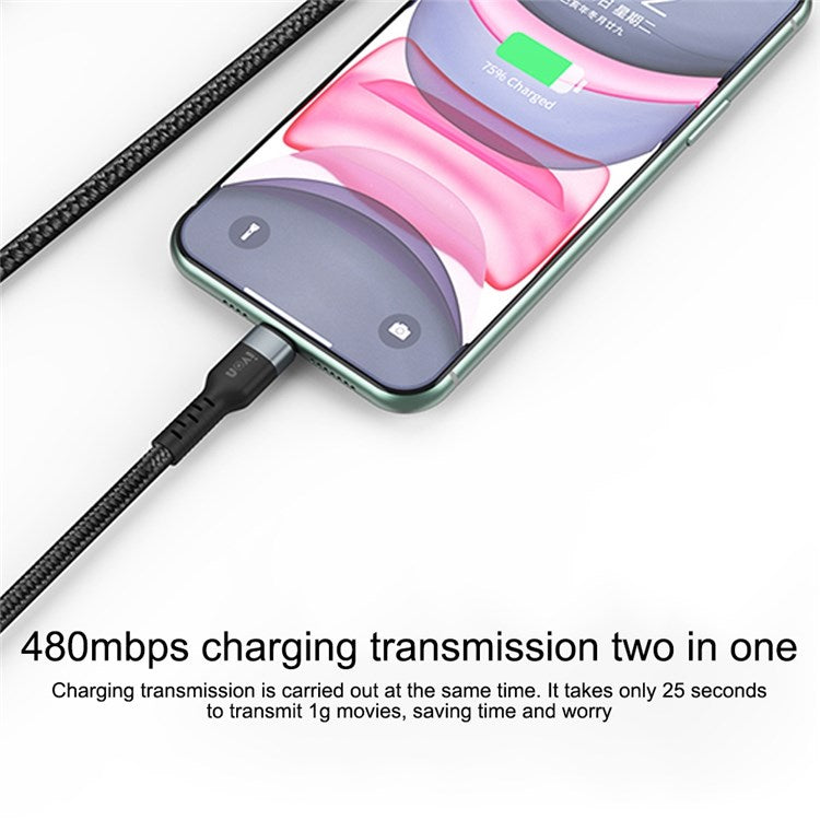 IVON CA88 USB to Lightning 12W 2.4A Fast Charging Cable 8 Pin Data Nylon Braided Cord, 1m