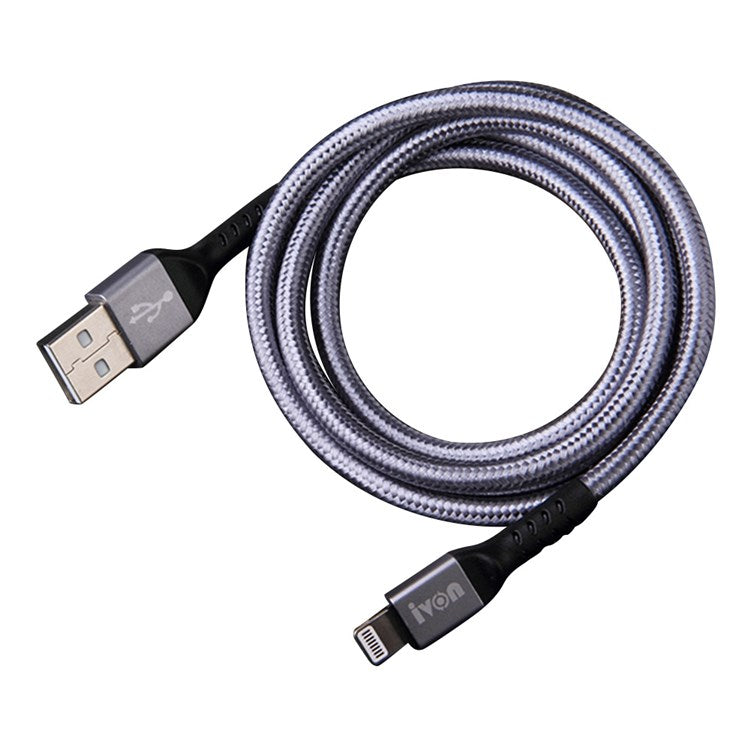 IVON CA89 1m USB to Lightning 8 Pin Charging Cord Braided Design for iPhone 2.1A Fast Charger Data Transfer Cord - Grey