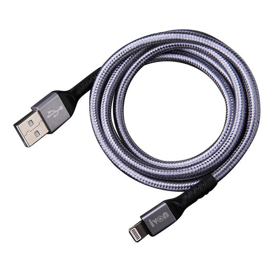 IVON CA89 1m USB to Lightning 8 Pin Charging Cord Braided Design for iPhone 2.1A Fast Charger Data Transfer Cord - Grey