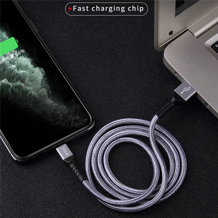 IVON CA89 1m USB to Lightning 8 Pin Charging Cord Braided Design for iPhone 2.1A Fast Charger Data Transfer Cord - Gold