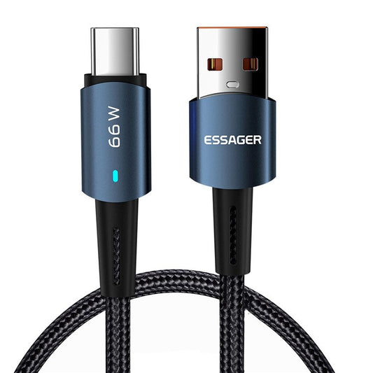 ESSAGER 1m Fast Charging Cable 6A Braided Design USB to Type C Cell Phone Cable 480Mbps Data Transmission Cord - Blue