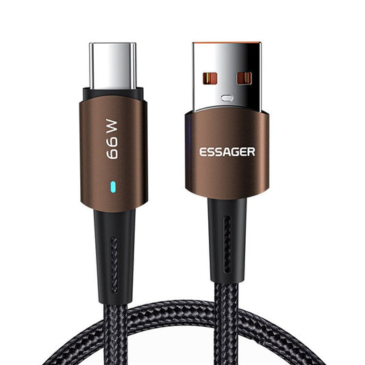 ESSAGER 1m Fast Charging Cable 6A Braided Design USB to Type C Cell Phone Cable 480Mbps Data Transmission Cord - Coffee