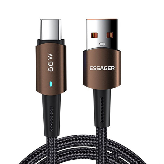 ESSAGER 2m USB C Charger Cord Premium Braided USB A to Type C 6A Charging Data Transfer Cable Fast Charge for Smartphones Tablets Laptops - Coffee