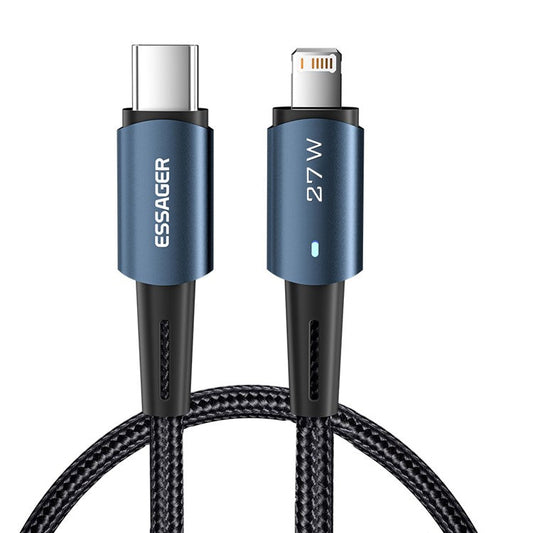 ESSAGER 1m Type C to iP Data Transfer Cable for iPhone 27W Fast Charging Cord - Blue