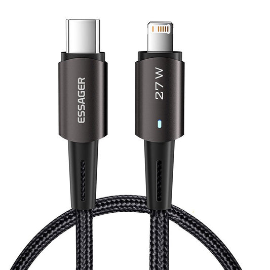 ESSAGER 1m Type C to iP Data Transfer Cable for iPhone 27W Fast Charging Cord - Coffee