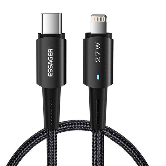ESSAGER 1m Type C to iP Data Transfer Cable for iPhone 27W Fast Charging Cord - Black