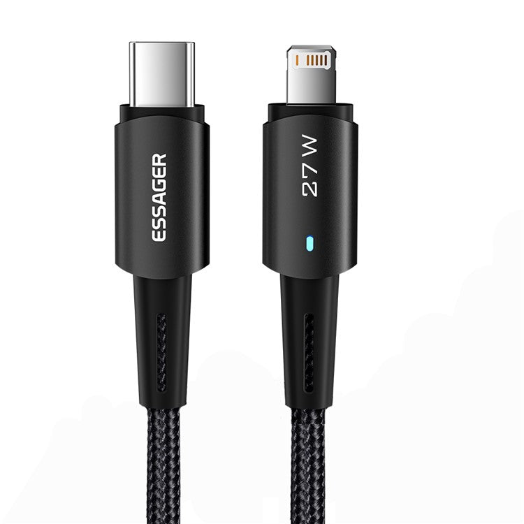 ESSAGER 0.5m Braided Charging Cable for iPhone USB C to iP Data Transmission Line 27W Fast Charger Cord