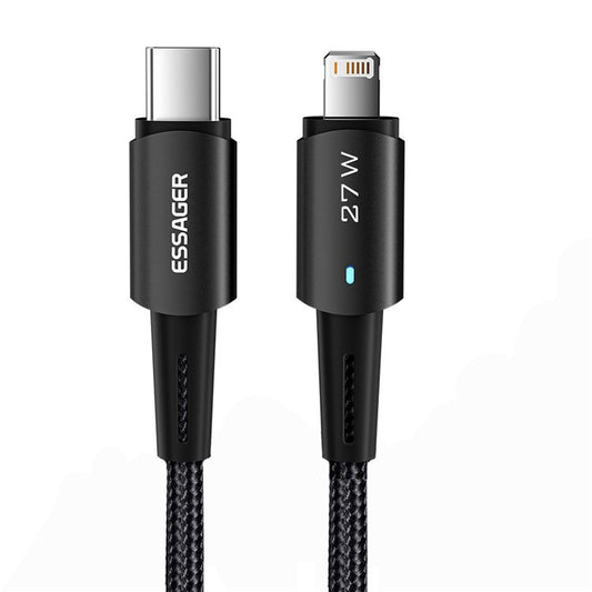ESSAGER 0.5m Braided Charging Cable for iPhone USB C to iP Data Transmission Line 27W Fast Charger Cord