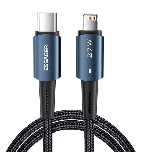 ESSAGER 2m Braided 27W Fast Charger Cable for iPhone Charging Cord USB C to iP Data Transmission Line - Blue