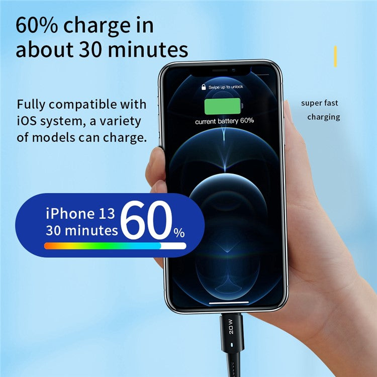ESSAGER 2m Braided 27W Fast Charger Cable for iPhone Charging Cord USB C to iP Data Transmission Line - Black