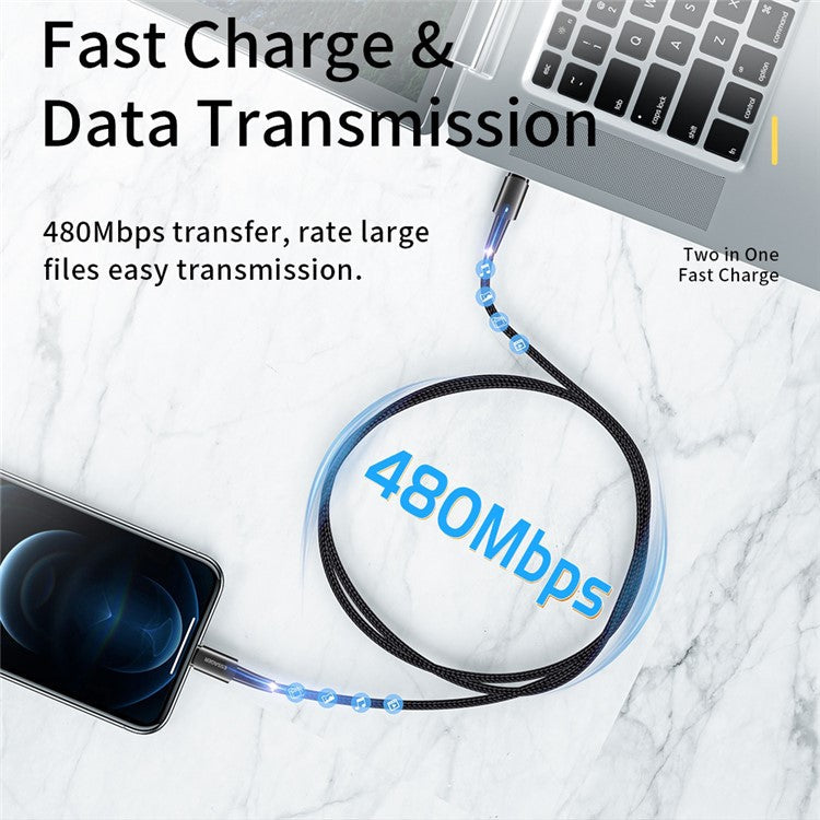 ESSAGER 2m Braided 27W Fast Charger Cable for iPhone Charging Cord USB C to iP Data Transmission Line - Black