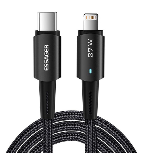 ESSAGER 3m Cell Phone Charging Cable 27W for iPhone Tangle-Free Braided USB C to iP Data Transmission Fast Charger Cord
