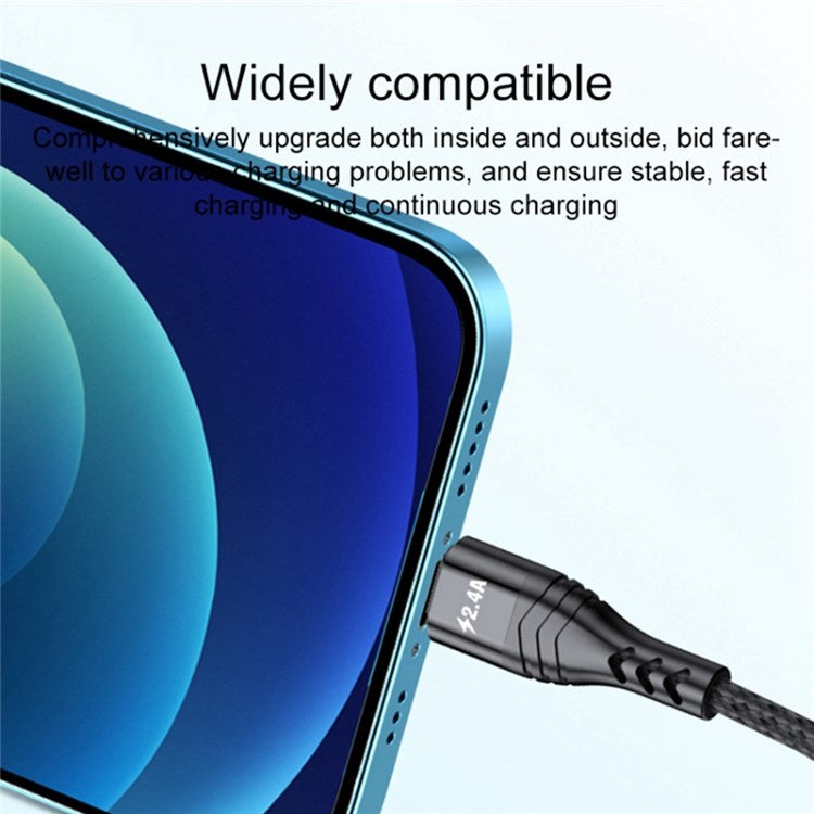 For iPhone 15 Series 2m 4-in-1 66W 6A 4-Output Fast Charging Charging Cable USB to 8Pin+Micro USB+Dual Type-C Braided Cable Adapter - Black