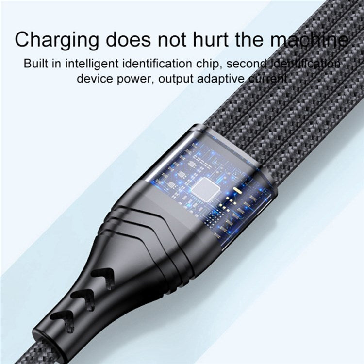 For iPhone 15 Series 2m 4-in-1 66W 6A 4-Output Fast Charging Charging Cable USB to 8Pin+Micro USB+Dual Type-C Braided Cable Adapter - Grey
