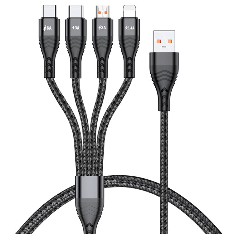For iPhone 15 Series 1.2m 4-in-1 66W USB to 8Pin+Micro USB+Dual Type-C Multi-Output Fast Charging Charging Cable - Black