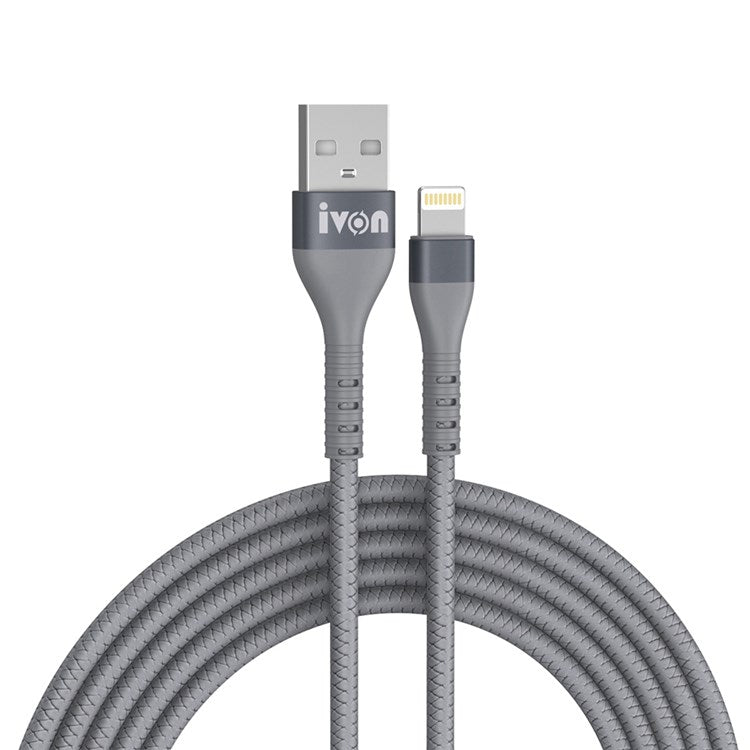 IVON CA92 1.5m 2.4A Fast Charging Data Cord USB to 8 Pin Flexible Rubber Cable - Grey