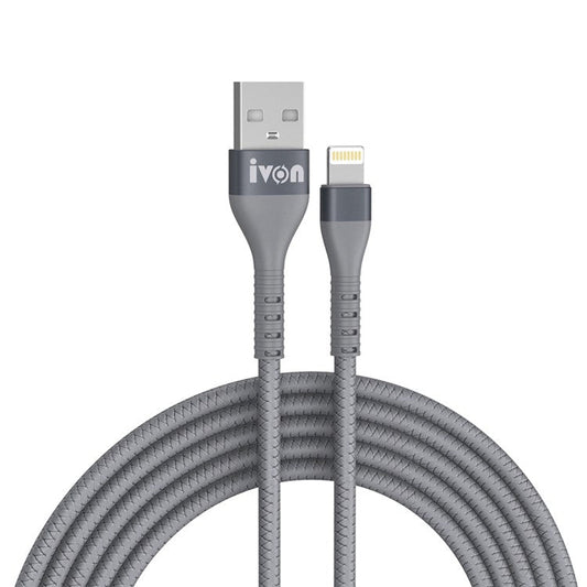 IVON CA92 1.5m 2.4A Fast Charging Data Cord USB to 8 Pin Flexible Rubber Cable - Grey
