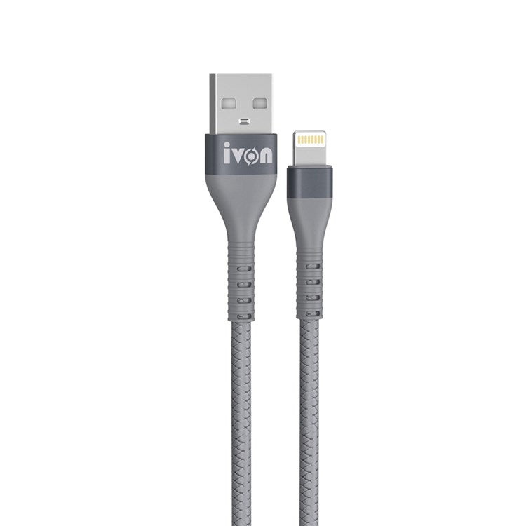 IVON CA92 1.5m 2.4A Fast Charging Data Cord USB to 8 Pin Flexible Rubber Cable - Grey