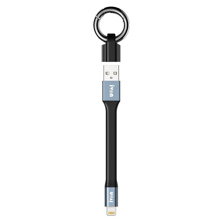 IVON CA90 14.5cm Portable 3.1A Fast Charging Cord USB to 8 Pin Data Cable with Keychain - Grey