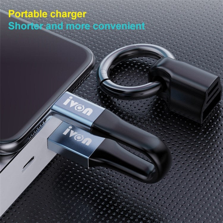 IVON CA90 14.5cm 3.1A USB to Micro USB TPE Data Cable with Keychain - Gold
