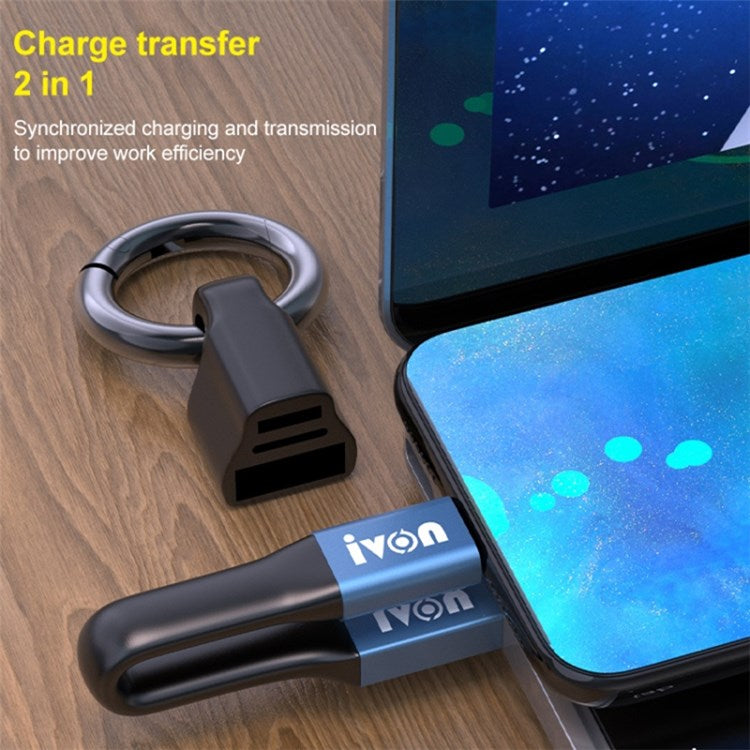 IVON CA90 14.5cm 3.1A USB to Micro USB TPE Data Cable with Keychain - Gold
