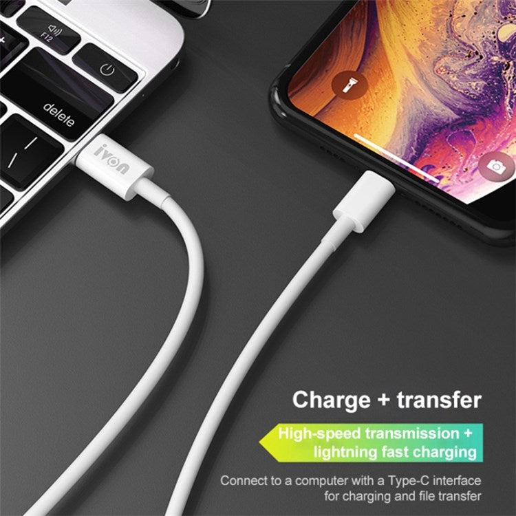 IVON CA93 1m PD 20W Fast Charging Wire Type-C to 8 Pin TPE Data Cable
