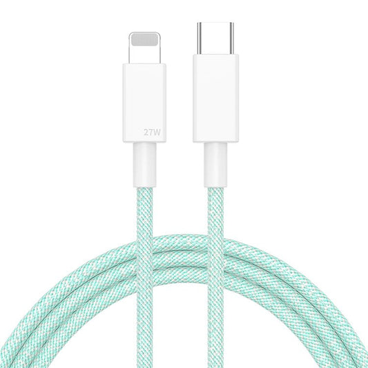 1m PD 27W Fast Charging Type C to Lightning Data Cable Braided Cord - Green