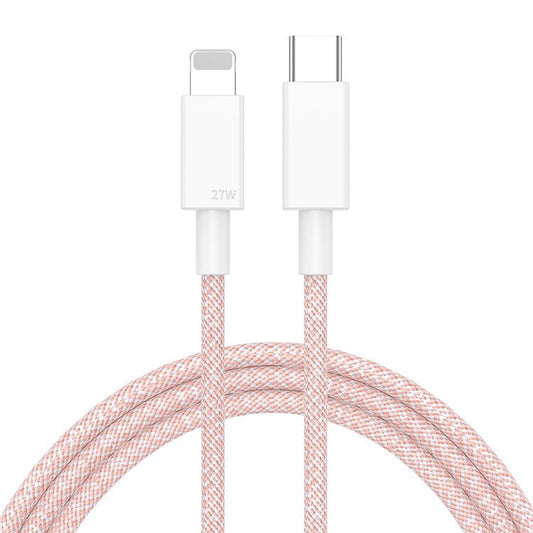 1m PD 27W Fast Charging Type C to Lightning Data Cable Braided Cord - Pink