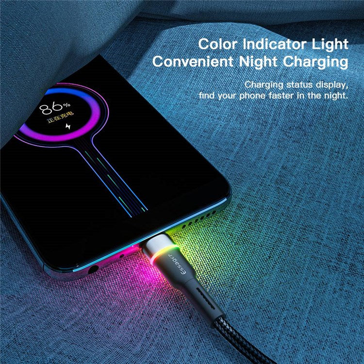ESSAGER 2m 2.4A Fast Charging Cable USB-A to Micro USB LED Lighting Cable 480Mbps Data Transmission Cord - Purple