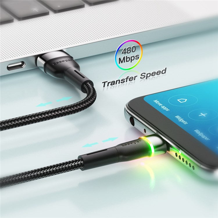 ESSAGER 2m 2.4A Fast Charging Cable USB-A to Micro USB LED Lighting Cable 480Mbps Data Transmission Cord - Purple