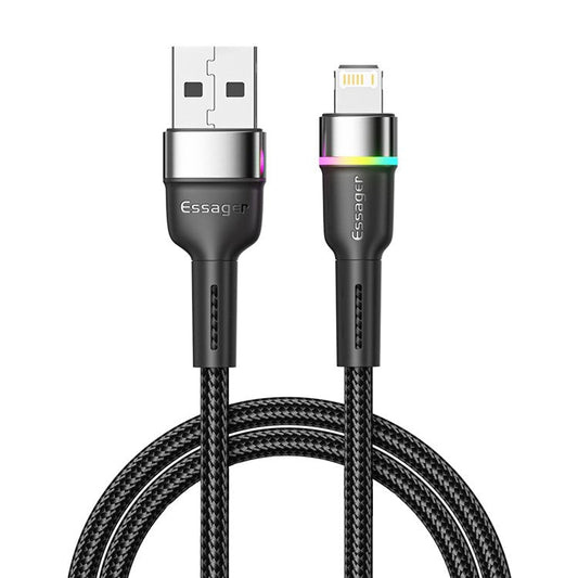 ESSAGER 2m USB-A to 6Pin 3A Fast Charging Cable LED Lighting 480Mbps Transfer Data Cable Cord - Black