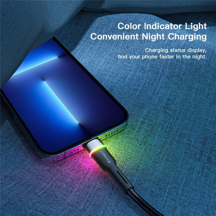ESSAGER 2m USB-A to 6Pin 3A Fast Charging Cable LED Lighting 480Mbps Transfer Data Cable Cord - Black
