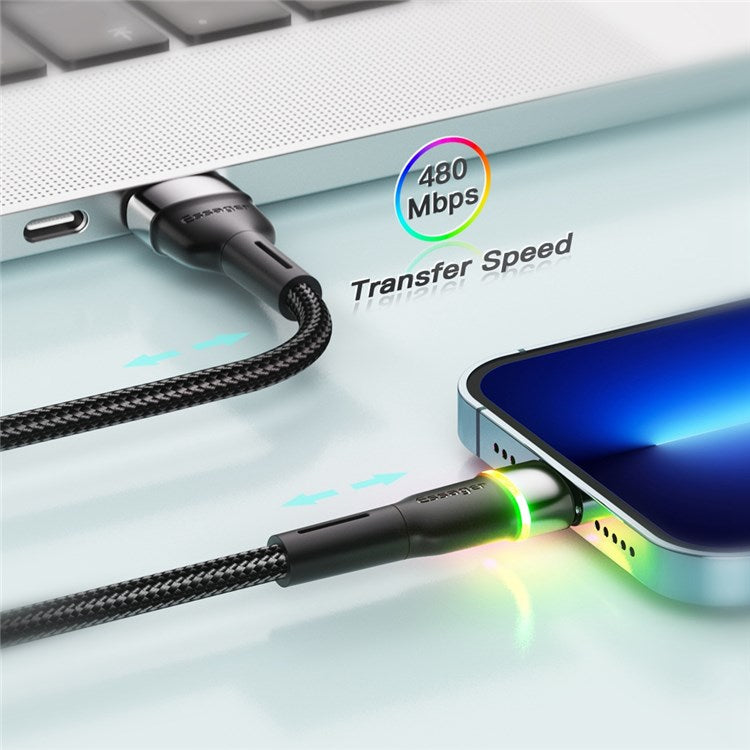 ESSAGER 2m USB-A to 6Pin 3A Fast Charging Cable LED Lighting 480Mbps Transfer Data Cable Cord - Black