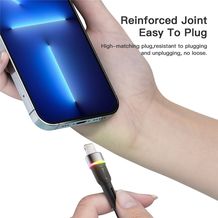 ESSAGER 2m USB-A to 6Pin 3A Fast Charging Cable LED Lighting 480Mbps Transfer Data Cable Cord - Black