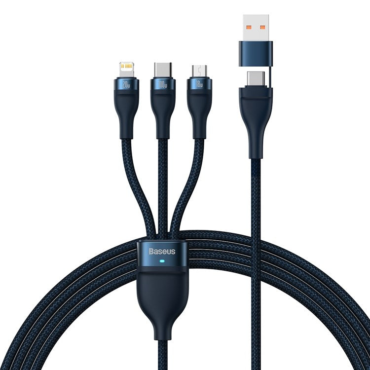 BASEUS Flash Series for iPhone 15 Series II Two-for-Three Charging Cable USB+Type-C to Micro+7 Pin+Type-C 100W Wire 1.2m - Blue