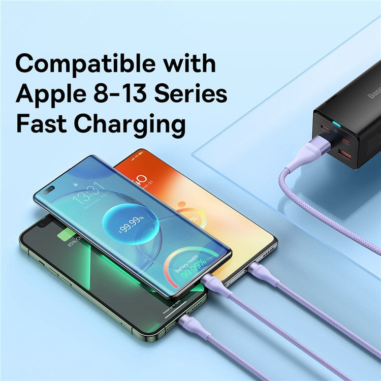 BASEUS Flash Series for iPhone 15 Series II Two-for-Three Charging Cable USB+Type-C to Micro+7 Pin+Type-C 100W Wire 1.2m - Purple