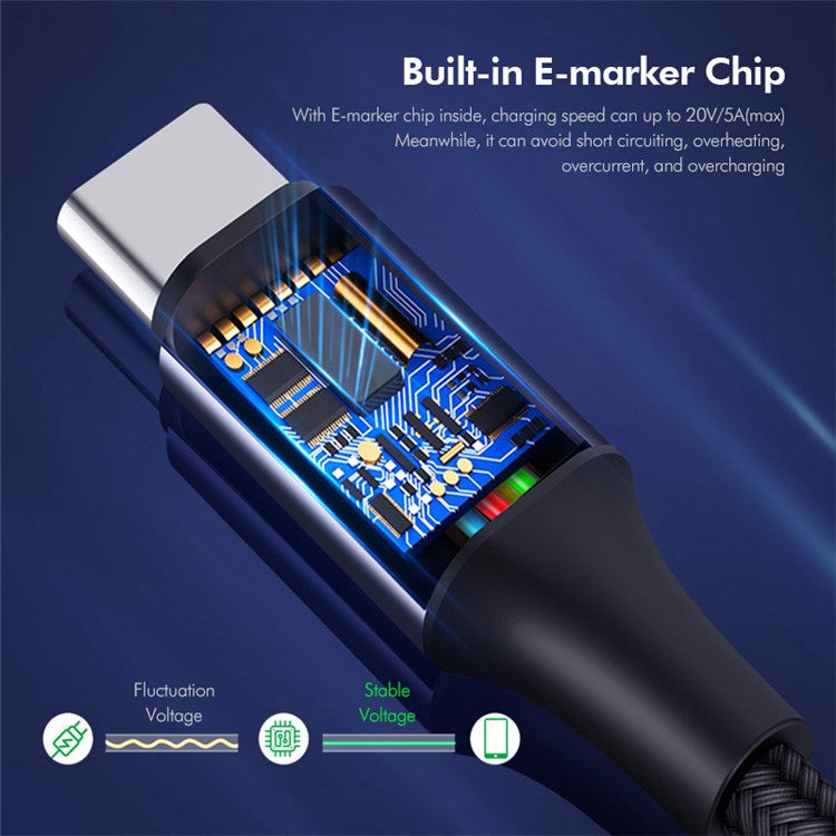 ENKAY HAT PRINCE 1m USB C to USB C Cable PD 100W Elbow Design 5A Super Fast Charging E-Marker Nylon Braided Cord for MacBook iPad Galaxy Note 20 Cell Phones Laptops
