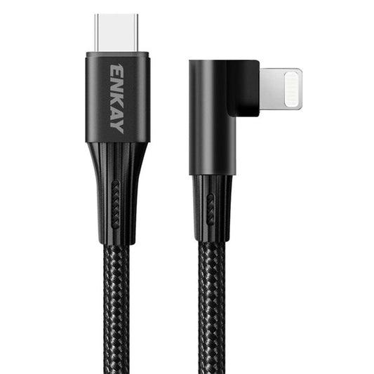 ENKAY HAT PRINCE 1m Type-C to Elbow Lightning PD 20W 3A Phone Fast Charging Cable Nylon Braided Data Cord - Black