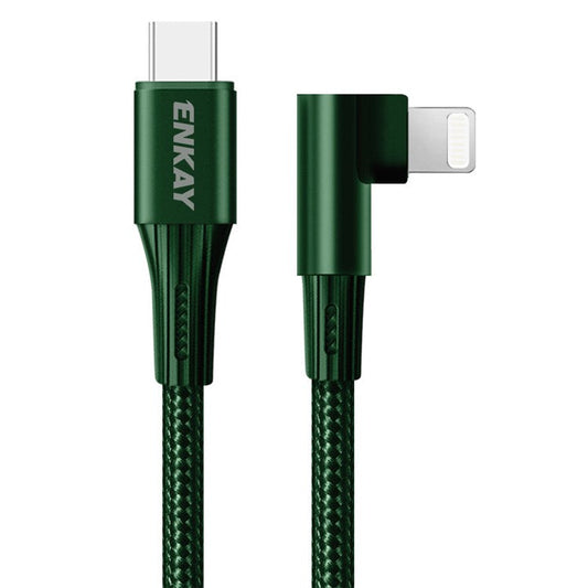 ENKAY HAT PRINCE 1m Type-C to Elbow Lightning PD 20W 3A Phone Fast Charging Cable Nylon Braided Data Cord - Green