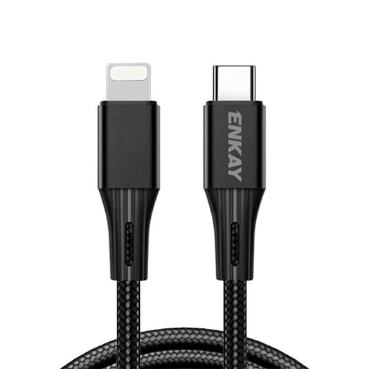 ENKAY HAT PRINCE 1m Type-C to Lightning PD 20W 3A Fast Charging Cable Phone Tablet Nylon Braided Data Cord - Black