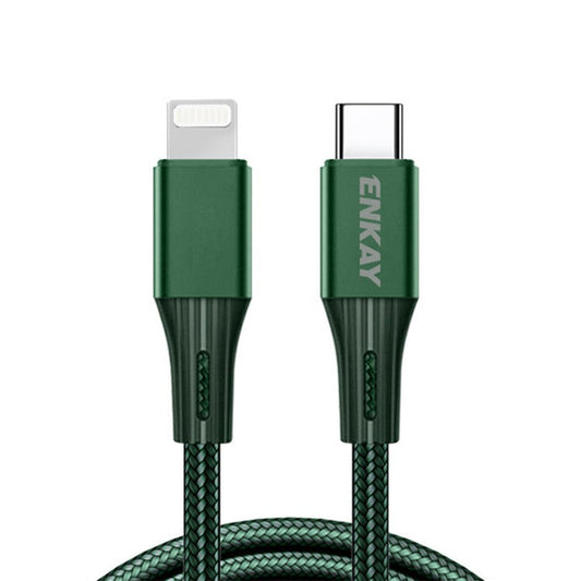 ENKAY HAT PRINCE 1m Type-C to Lightning PD 20W 3A Fast Charging Cable Phone Tablet Nylon Braided Data Cord - Green