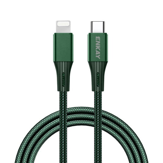 ENKAY HAT PRINCE 2m PD 20W 3A Type-C to Lightning Fast Charging Braided Cable Phone Tablet Data Cord - Green